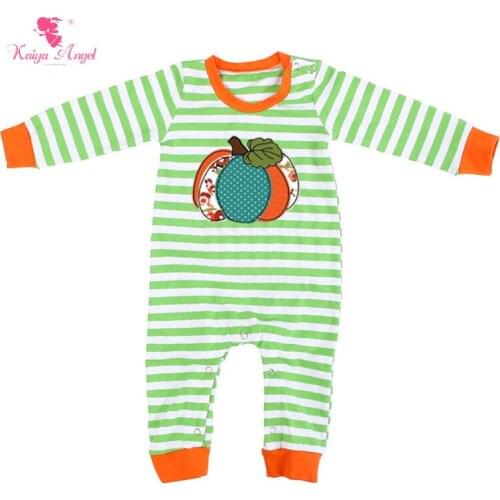 Kaiya Angel Christmas Santa Claus Stripe Long Sleeve Halloween Orange Pumpkin Clothes Newborn Baby Girl Boy Rompers wholesale