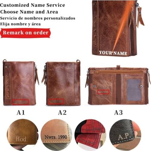 Double-Zipper Card Holder Free Engraving Genuine Leather Wallet Women Female Classic Money Bag Custom Name Engraving Small Coin