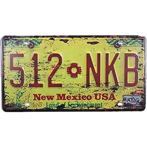 SYF-A052 famous brand car Retro license plate " 512-NKB new mexico USA " vintage metal tin signs garage painting plaque 15x30cm