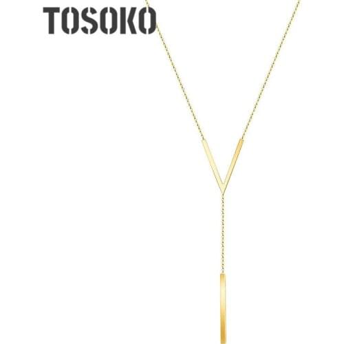 TOSOKO Classic Fashion V-Shaped Rectangular Necklace Clavicle Chain For Women Stainless Steel Jewelry BSP094