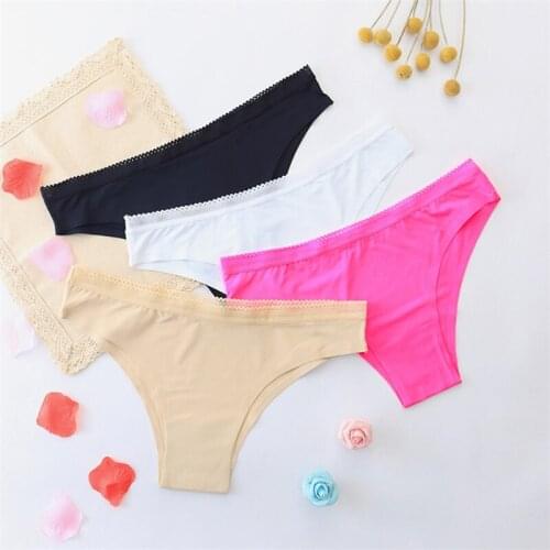 3pcs/Lot Sexy Invisible Briefs G-Strings Ice Silk Seamless Underwear Women Lingerie Calcinha Bragas Tanga Thong