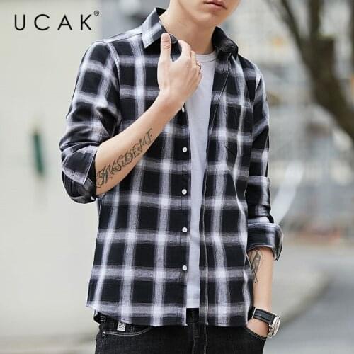 UCAK Brand Streetwear Style Shirts Mens Clothing Long Sleeve Pure Cotton Shirt Homme Autumn Spring Casual Plaid Clothes U6090