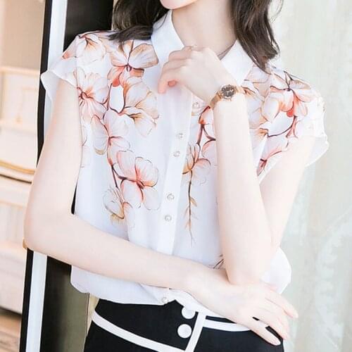Floral Blouse Womens 2021 Summer All-match Printing Cardigan Single-breasted Turndown Collar Short-sleeve Shirt Top Women Y790