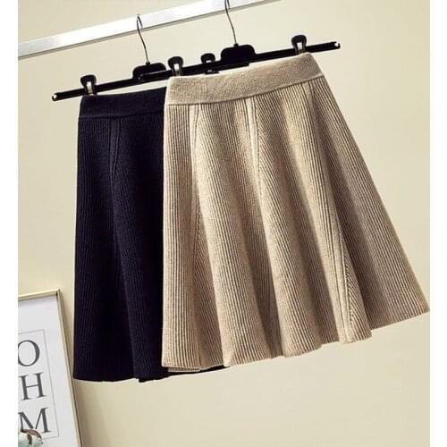 Pleated Mini Skirts Women Solid Elastic Waist Casual New Autumn Trendy Sweet Korean Style Knit Sweater Skirt Fashion Y712