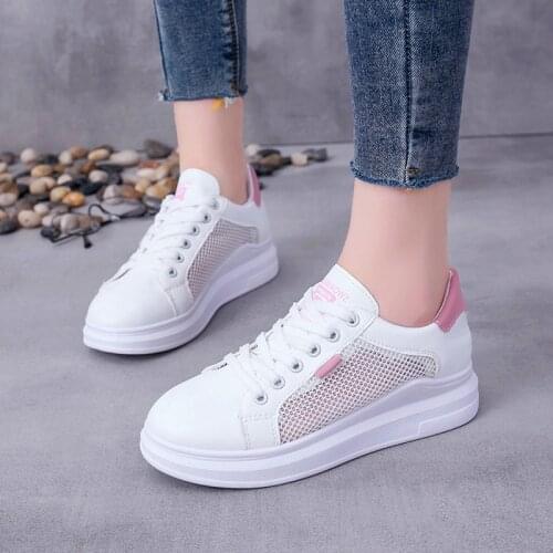 2021 new Summer breathable single net simple wild white shoes casual thick bottom sports womens vulcanize shoes platform 35-40