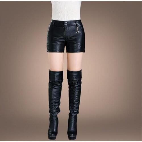 Woman Spring Plus Size Black High Pu Shorts Female Autumn Oversized Elastic Waist Leather Shorts Lady Stretch Slim Shorts Skirts