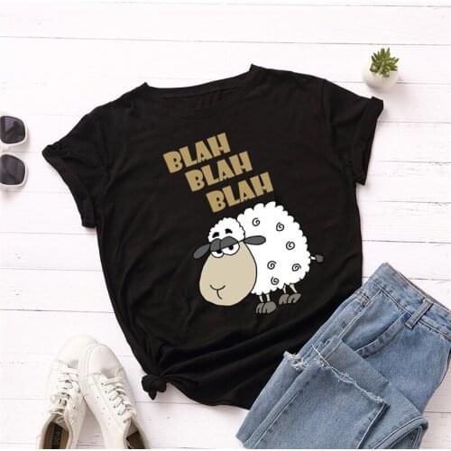 Tops Sheep Women BLAH BLAH BLAHT-shirts Harajuku O-neck Short Sleeves Loose Summer Tshirt Black Graphic Tees goth shirt