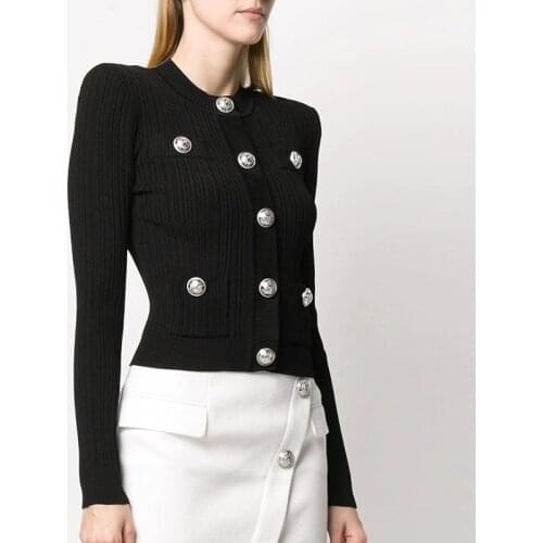 HIGH QUALITY Newest 2021 Designer Style Womens Lion Buttons Knit Cardigan Sweater