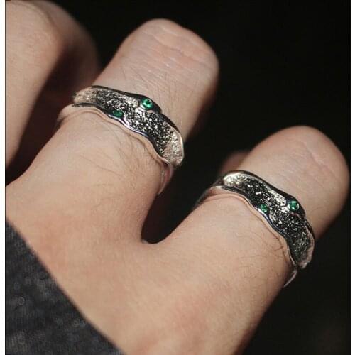 Wave Bump Green Cubic Zirconia Gold Color Finger 925 Sterling Silver Adjustable Rings For Women Simple Antique Jewelry