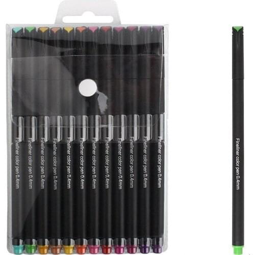 0.4mm Micron Liner Marker Pens 12 Colors Fineliner Pen Water Based Assorted Ink For Painting School liners for drawing