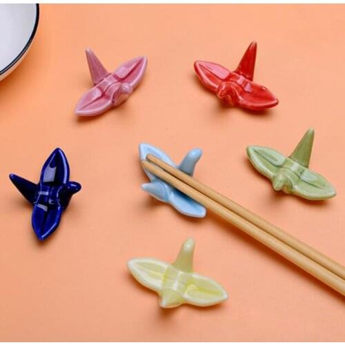 10pcs/set Chopstick Rest Stand Japanese Decorative Tableware Good Lucky Cranes Chopstick Shelf Rack Ceramic Crafts Home Kitchen