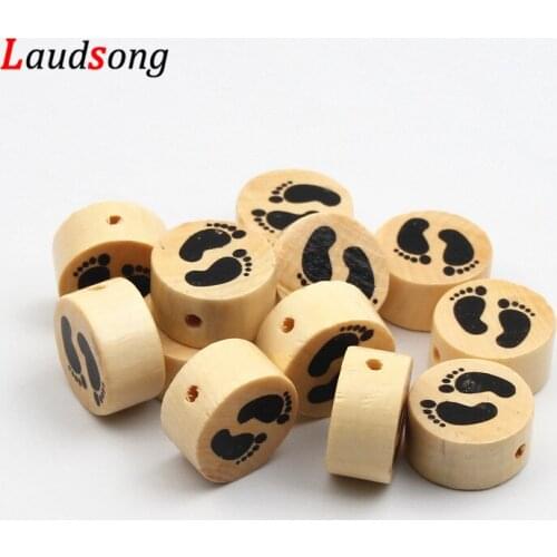 15Pcs 20mm Natural Wood Beaded Feet Pattern Wooden Beads For Jewelry Making DIY Pacifier Clip