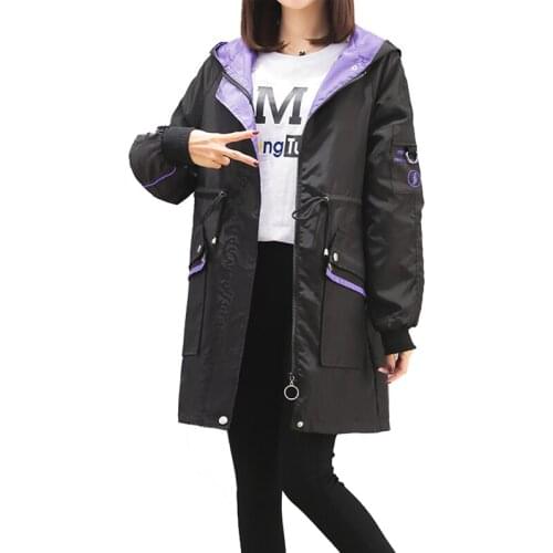 2020 spring autumn hooded trench coat for women medium long loose letter coats ladies bf baseball uniform female windbreaker