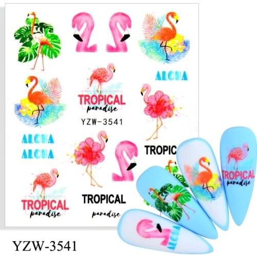 ZKO 4PCS/LOT Flamingo Nail Sticker Flower Leaf Water Decal Transfer Nail Sliders Summer Tattoo Nail Art Decoration Tip
