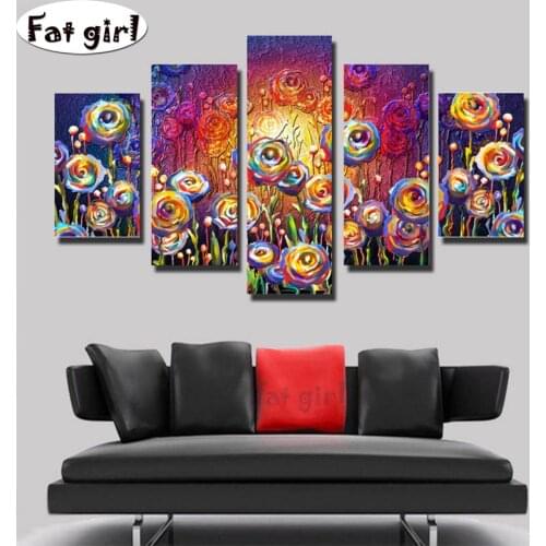 5D diy diamond painting mosaic Abstract oil painting colorful flowers cross stitch wall poster embroidery square round Handmade