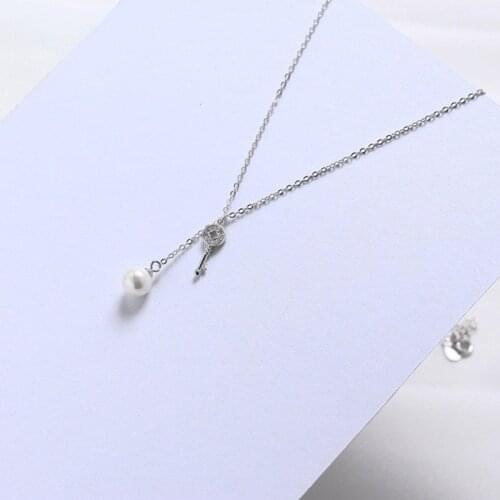 925 Sterling Silver Cubic Zircon Stone Key Pendant Necklaces For Women Statement Freshwater Pearl Long Chain Necklace Party gift