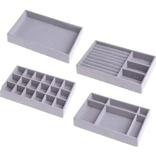 4PCS/ Set Jewelry Storage Box With Compartments Earring Ring Necklace Display Stand Jewelry Organizer Rectangular Jewelry Tray