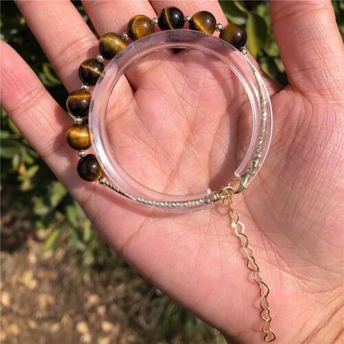 Natural Hawk Eye Yellow Blue Red Tiger Eye Bracelet 8mm Round Bead 14K Chain Crystal Healing Stone Women Jewelry Gift