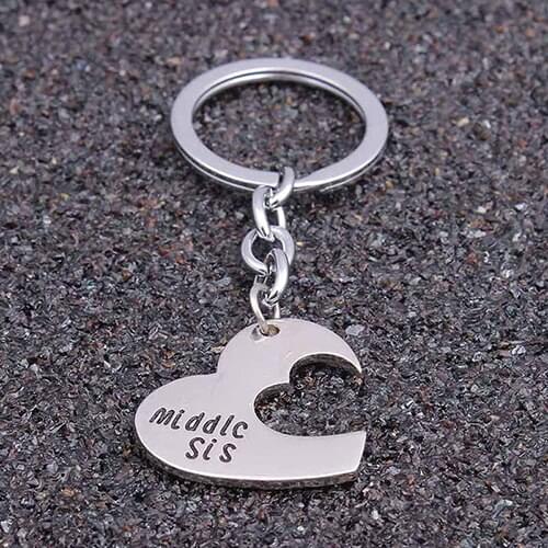Big Mid Lil Sis Metal Sister Love Heart Family Keychain Gifts Keyring Women Best Friend BFF Jewelry Bag Charm