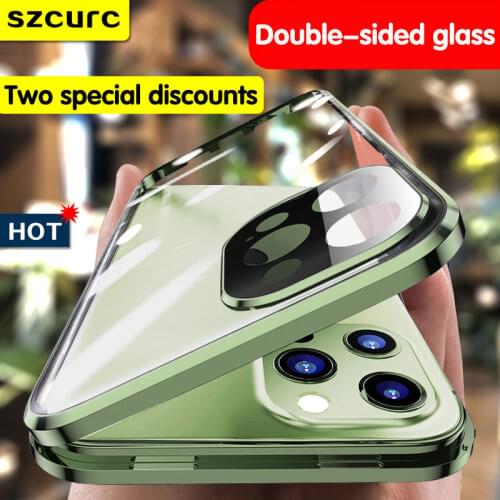 For iPhone 11 Case 360° Full Protection Tempered Magnetic Adsorption Metal Glass Phone sleeve.iPhone 12 Pro MAX Mini Phone cover