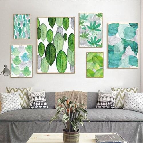 Home Decoration Nordic Style Painting Green Leaves Watercolor Leaf Wall Art Poster Canvas Prints Large Picture for Bedroom Decor