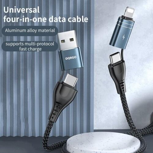 DQR Multi-Purpose 4-in-1Cable for iPhone Android Type-c Mobile Phone Multi-function USB One Dragging Four Data Charge Cord 1M