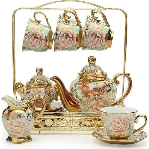 European Luxurious ceramic Coffee Cup Set British porcelain tea set Tea pot Sugar bowl fternoon Tea Party Wedding Gift