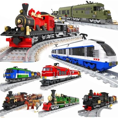 City Train Steam Bullet Vehicle Cargo Railway station Model Building Block Brick Rail Tracks Locomotive kits carriage Kids Toys