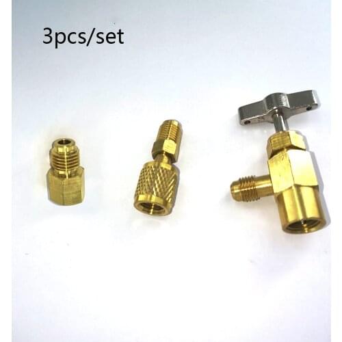 Hot Sale Durable And Practical 3PC R1234yf R134a R12 Refrigerant Can Tap Adapter Fittings 1/4SAE 1/2" ACME LH