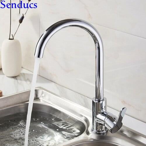 Senducs Chrome Kitchen Sink Faucet Contemporary Hot Cold Kitchen Faucet Single Leaver Solid Brass Kitchen Sink Mixer Tap