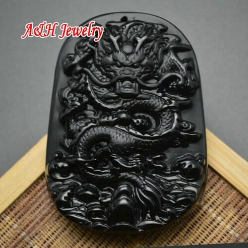 Chinese Dragon Carved Natural Black Obsidian Pendant For Men and Women Jewelry Materials 5pc/lot