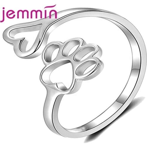 Latest Footprint Love Heart Open Ring 100% 925 Sterling Silver Adjustable Rings Finger For Women Wedding Engagement Jewelry