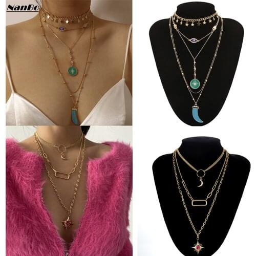 3pcs Gold Evil Eyes Layered Necklace Set Women Boho Chain Kpop Choker Jewlery Cuban Link Collier Femme Jewelry Collar Necklaces