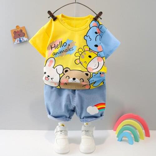 Children Clothes For Summer Fashion Boys Cartoon T-Shirt +Jeans 2Pce Set Kids Baby Toddler 6 months - 4 Years Clothing