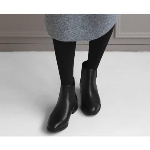 Leather Round Toe Thick Heel Short Boots Women All-match Fashion Short Boots Sleeve Nude Boots Ladies Size 33-42 Black