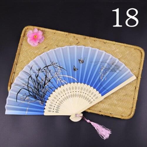 Beauty Chinese Silk Fan Japanese Style Dance Hand Folding Bamboo Fan Home Decor Wedding Craft Gift Flower Ornaments