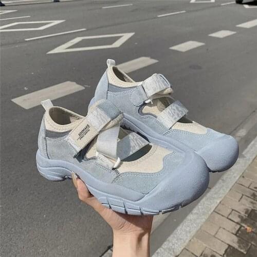 Chunky Platform Velcro Vulcanize Shoes Harajuku Casual Sports Running Sneakers Womens Fashion Breathable White Blue Dad Shoes