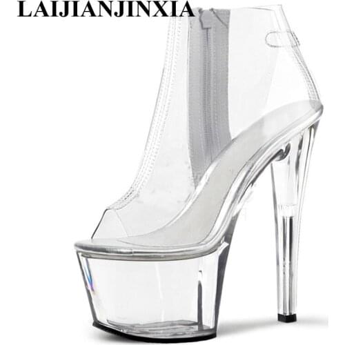 LAIJIANJINXIA New 17cm Super High Heels Pole Dancing Shoes Waterproof Platform Model Catwalk Womens Ankle Boots Fashion Shoes