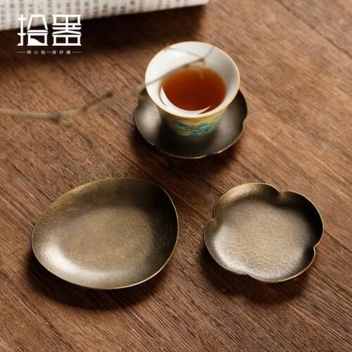 Brass coaster Japanese cup holder kungfu tea ceremony tea cup host cup rack plate heat insulation metal tea set mat accessories