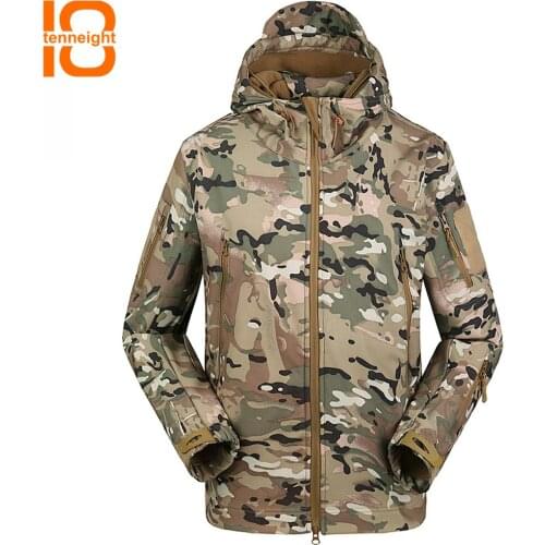 TENNEIGHT Mens Softshell Military Camouflage Fleece Jacket Army Tactical Jacket Male Hunting clothes Camping Hiking Windbreaker