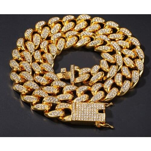 US7 20mm Iced Out Cuban Chain Necklace Hip Hop Jewelry Choker Gold Silver Color Rhinestone CZ Clasp for Men Fashion Necklaces