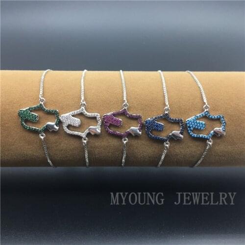 MY1198 Micro Pave CZ Zircon hollow out Hamsa Fatima Hand Style Bracelet With adjustable chain fashion Jewelry pulseira feminina