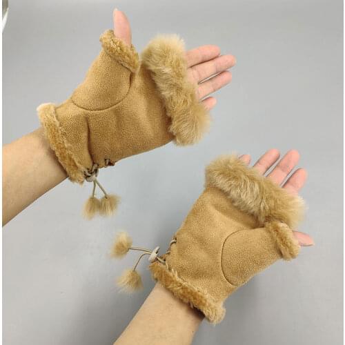 Faux Rabbit Fur Half Finger Gloves Winter Thick Warm Indoor Ladies Faux Rabbit Fur Fingerless Artificial Fur Gloves