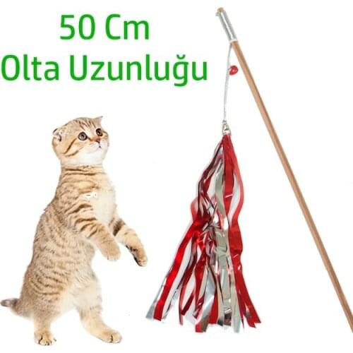 Petviya Wood, Rattle and Hışırtılı Cat Fishing Rod Toy 50 Cm 461725616