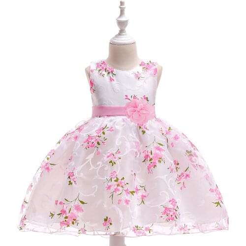 6282 Flower Prints Princess Party Wedding Girls Dress A-line Summer Kids Dresses For Girls Wholesale Children Clothing 6p Lot