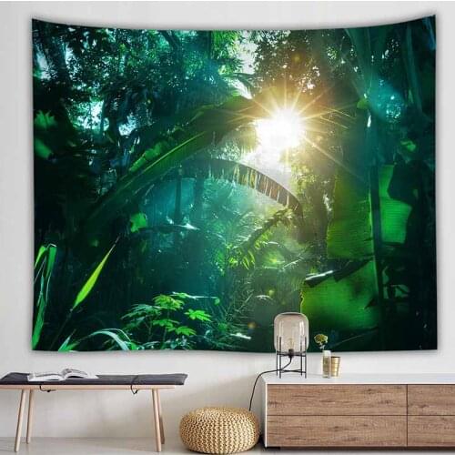 Natural Scenery Green Forest Tapestry Wall Hanging Landscape Home Art Decor Wall Tapestry Scape Tapestry Carpet Thin Beach Towel