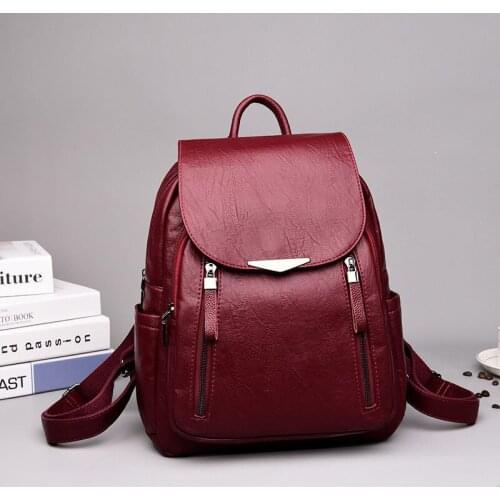 Women New Simple Crossbody Bag Vintage PU Leather Backpack Casual Womens Large Capacity School Bag For Girls Double Zipper Bags