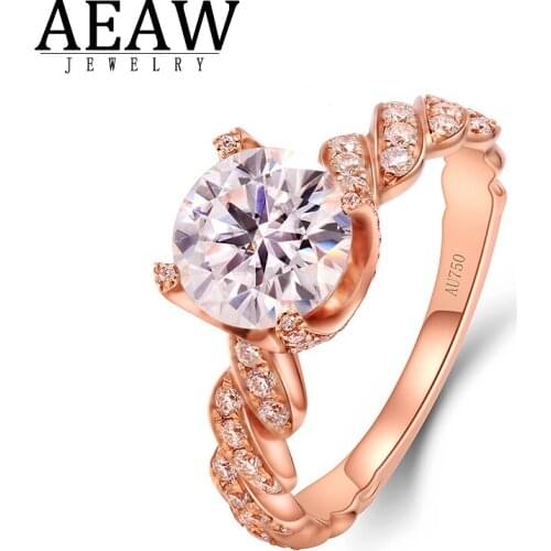AEAW Sparking Luxury D Color 2CT 8.0MM Round Excellent Cut Moissanite Engagement Wedding Rings Real 18K White Gold For Lady
