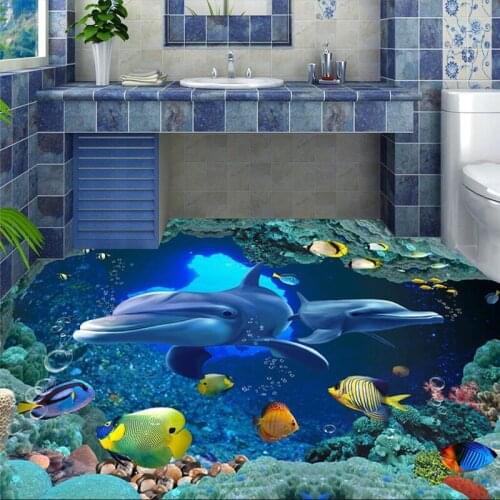 Beibehang Dolphin whale Ocean Self-adhesive 3d floor wall paper wallpaper bedroom 3d flooring waterproof wall papers home decor