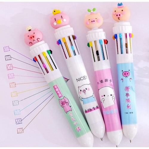 Lovely Cartoon Ball-Point Pen 10-in-1 Multicolor Retractable Writing BallPens for Children Kids Home Office School Supplies